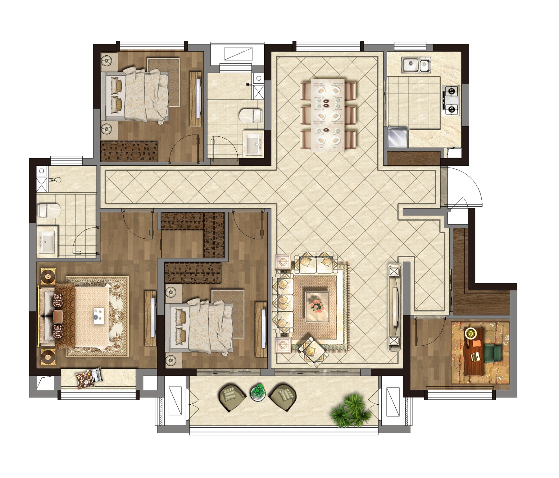 熙境  D戶(hù)型  建面約132㎡ 四房?jī)蓮d兩衛(wèi)