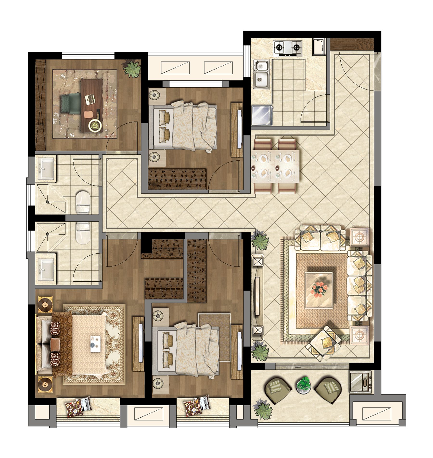 優(yōu)璟 B戶(hù)型  建面約118㎡   四房?jī)蓮d兩衛(wèi)